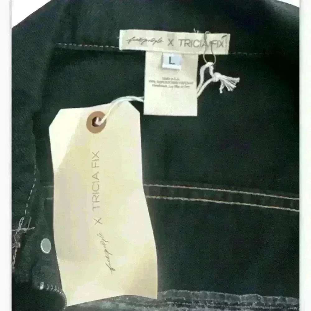 Free people Tricia Fix Western Crop denim jacket size L zipper in wash black nwt - Picture 11 of 12